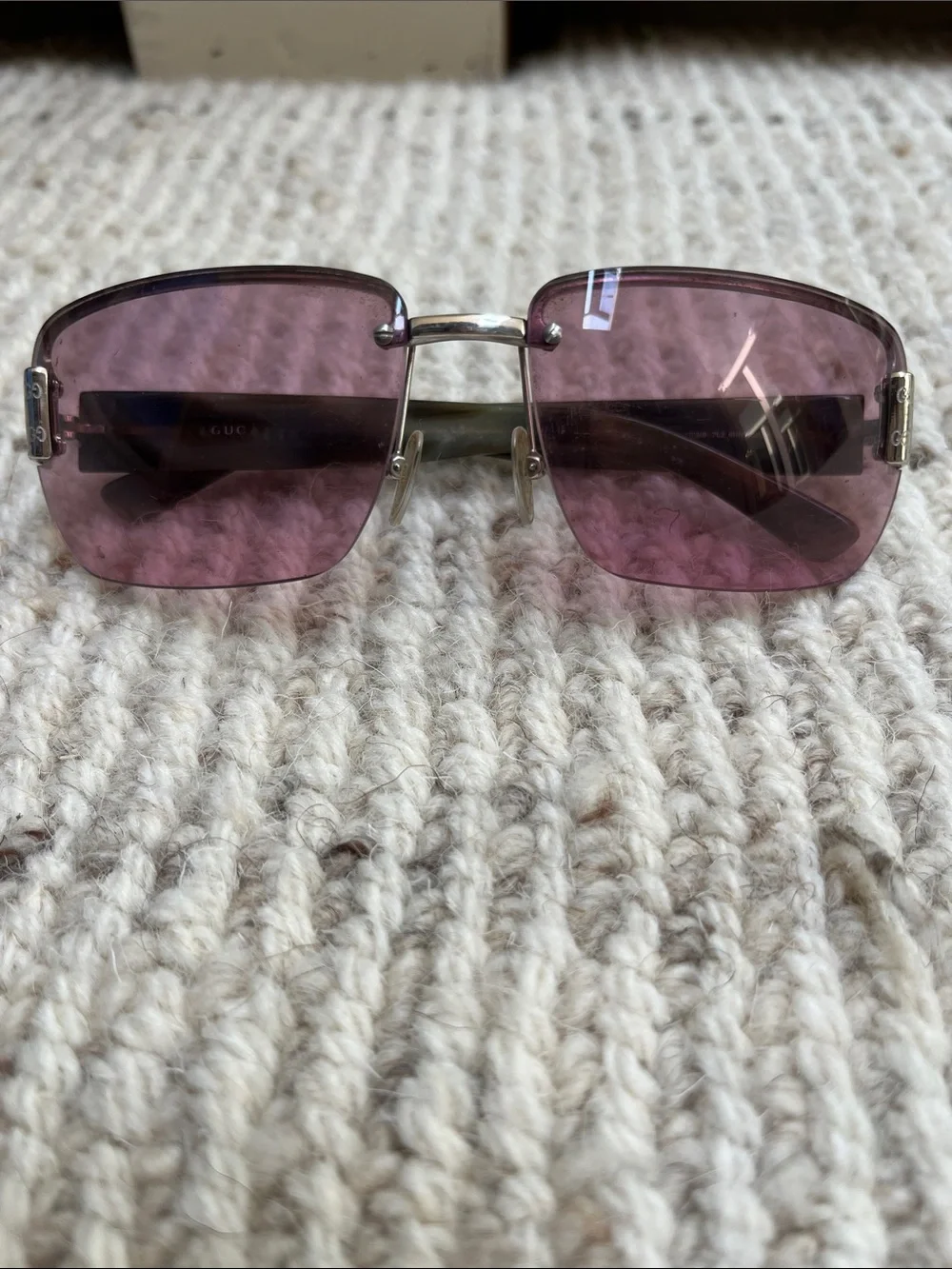 Gucci Women's Rimless 1798 Rimless Sunglasses with Purple Lenses